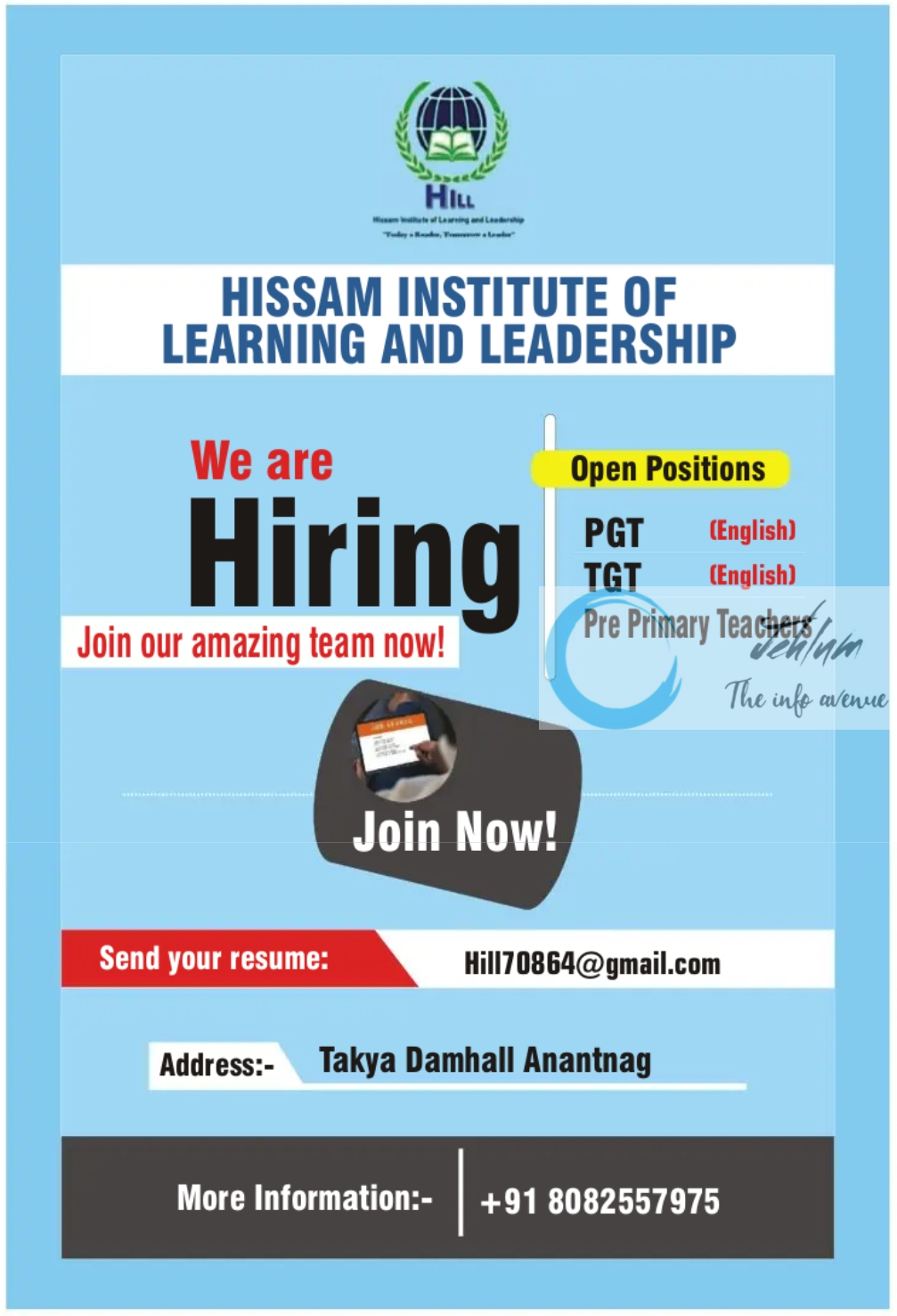 HISSAM INSTITUTE OF LEARNING AND LEADERSHIP ANANTNAG JOBS 2025