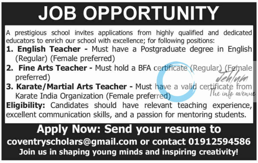 Coventry Scholars School Jammu Jobs Opportunity 2025