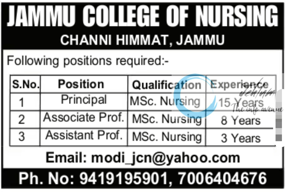 JAMMU COLLEGE OF NURSING JOBS OPENINGS 2025