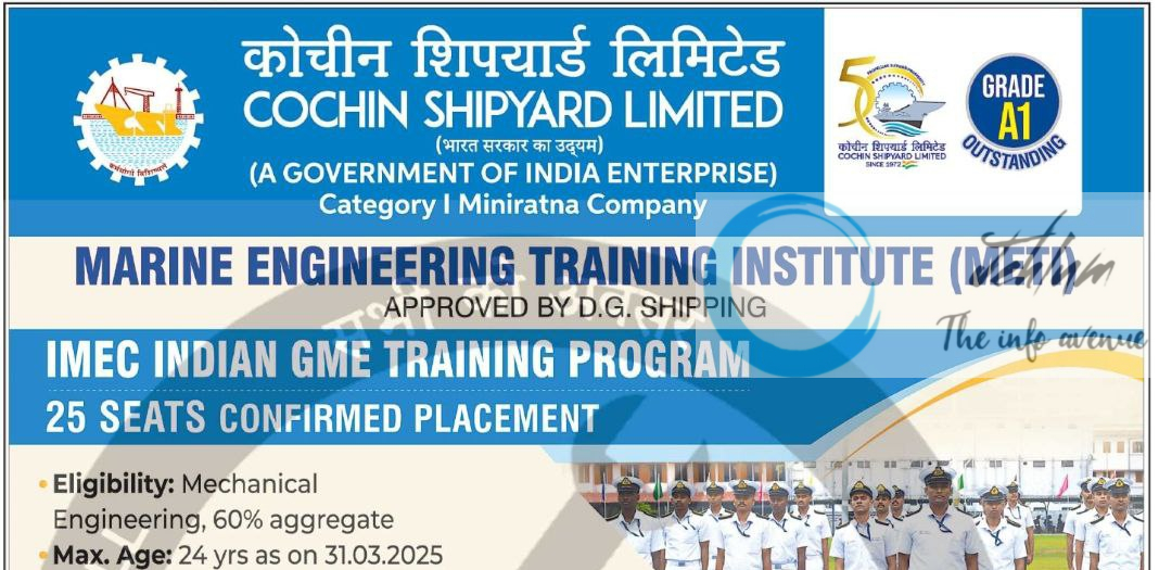 COCHIN SHIPYARD LIMITED MARINE ENGINEERING TRAINING INSTITUTE CSLMETI RECRUITMENT ADVT NOTIFICATION 2025
