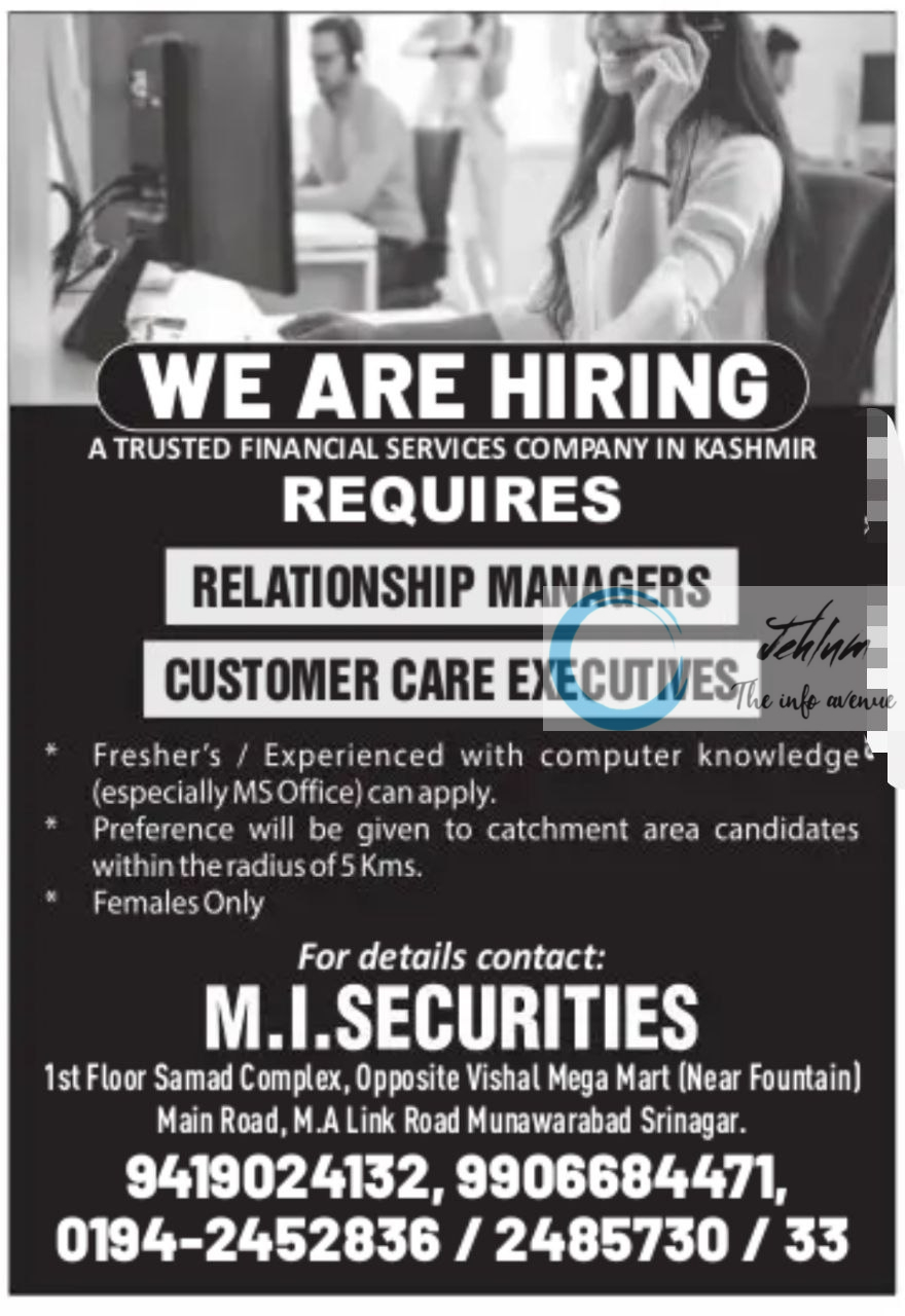 M I SECURITIES SRINAGAR JOBS OPENINGS 2025