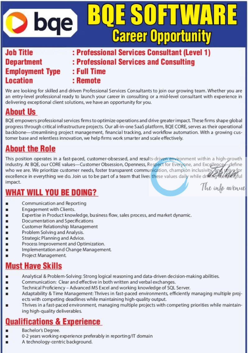 BQE SOFTWARE SRINAGAR SERVICES CONSULTANT JOB 2025
