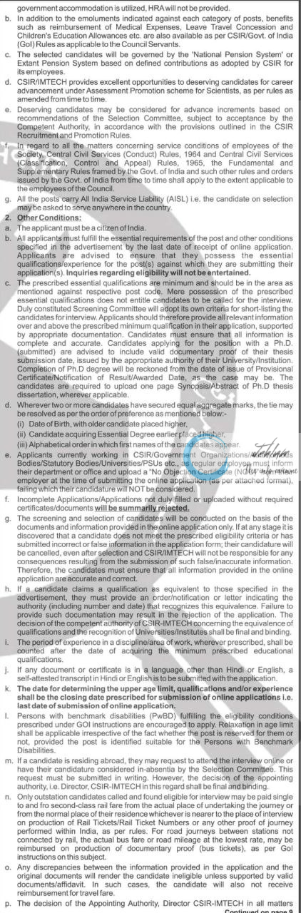 CSIR-INSTITUTE OF MICROBIAL TECHNOLOGY CSIR-IMTECH RECRUITMENT ADVT NOTIFICATION NO 01/2025 