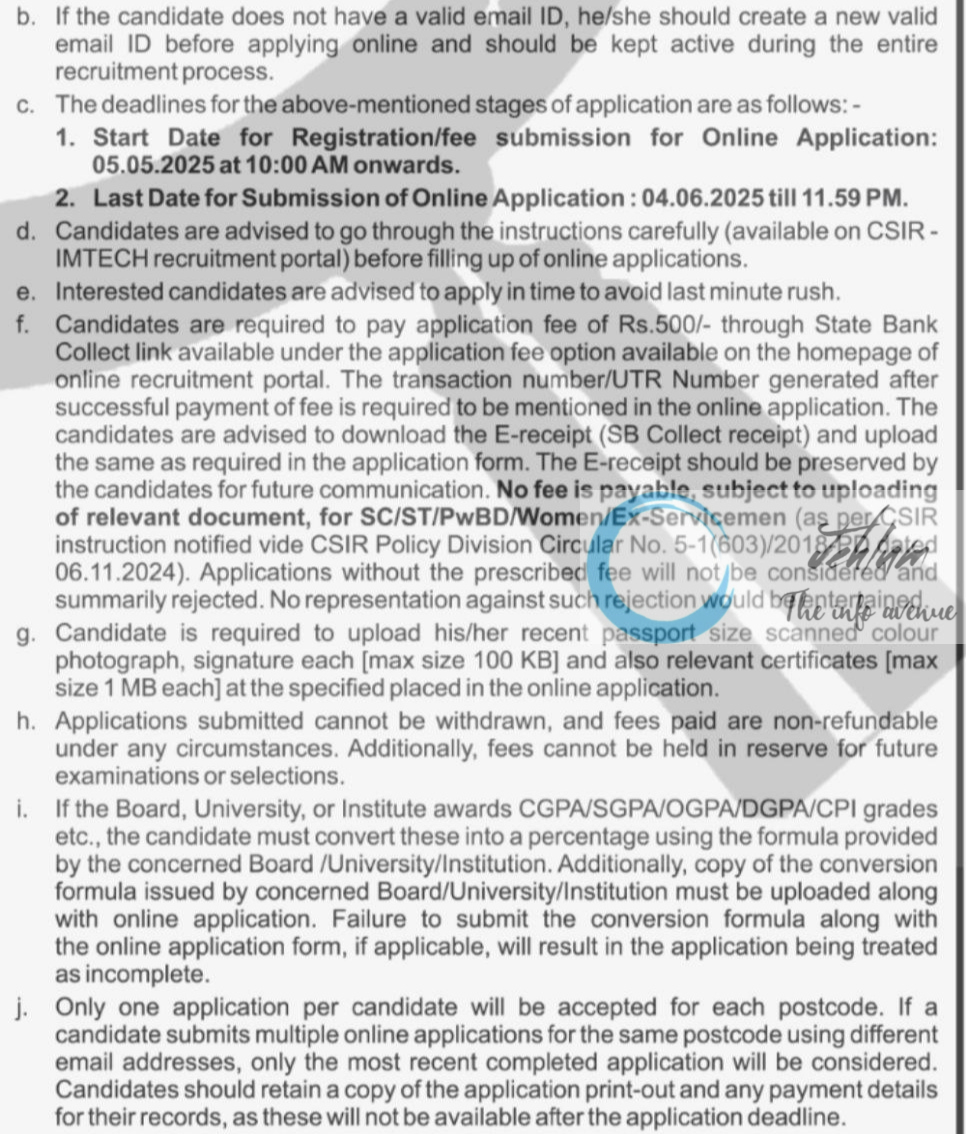 CSIR-INSTITUTE OF MICROBIAL TECHNOLOGY CSIR-IMTECH RECRUITMENT ADVT NOTIFICATION NO 01/2025 