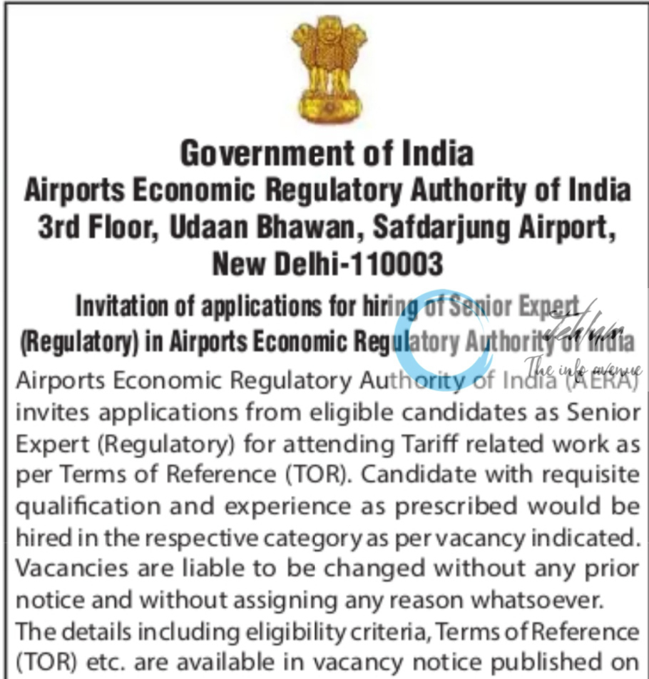 AIRPORTS ECONOMIC REGULATORY AUTHORITY OF INDIA AERA SENIOR EXPERT HIRING 2025