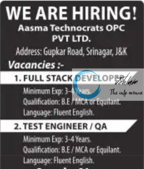 AASMA TECHNOCRATS OPC PVT LTD JOBS VACANCY 2025