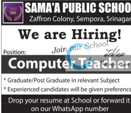 SAMAA PUBLIC SCHOOL SRINAGAR COMPUTER TEACHER VACANCY 2025