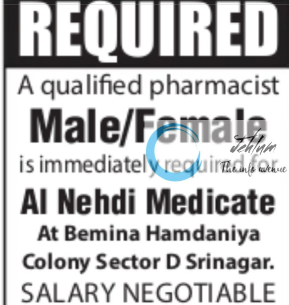 AL NEHDI MEDICATE SRINAGAR PHARMACIST JOBS VACANCY 2025