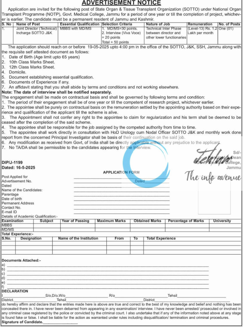 GOVERNMENT MEDICAL COLLEGE GMC JAMMU RECRUITMENT ADVT NOTIFICATION 2025