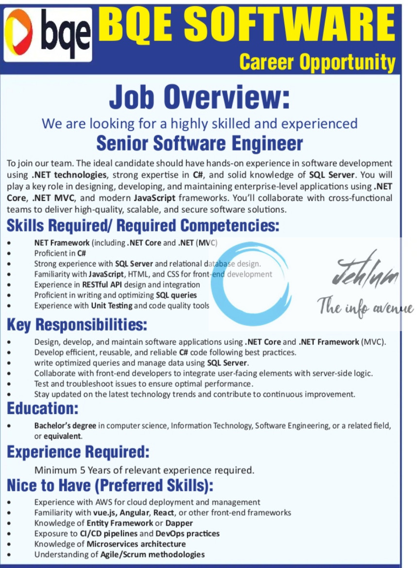 BQE SOFTWARE SRINAGAR SENIOR SOFTWARE ENGINEER JOBS VACANCY 2025