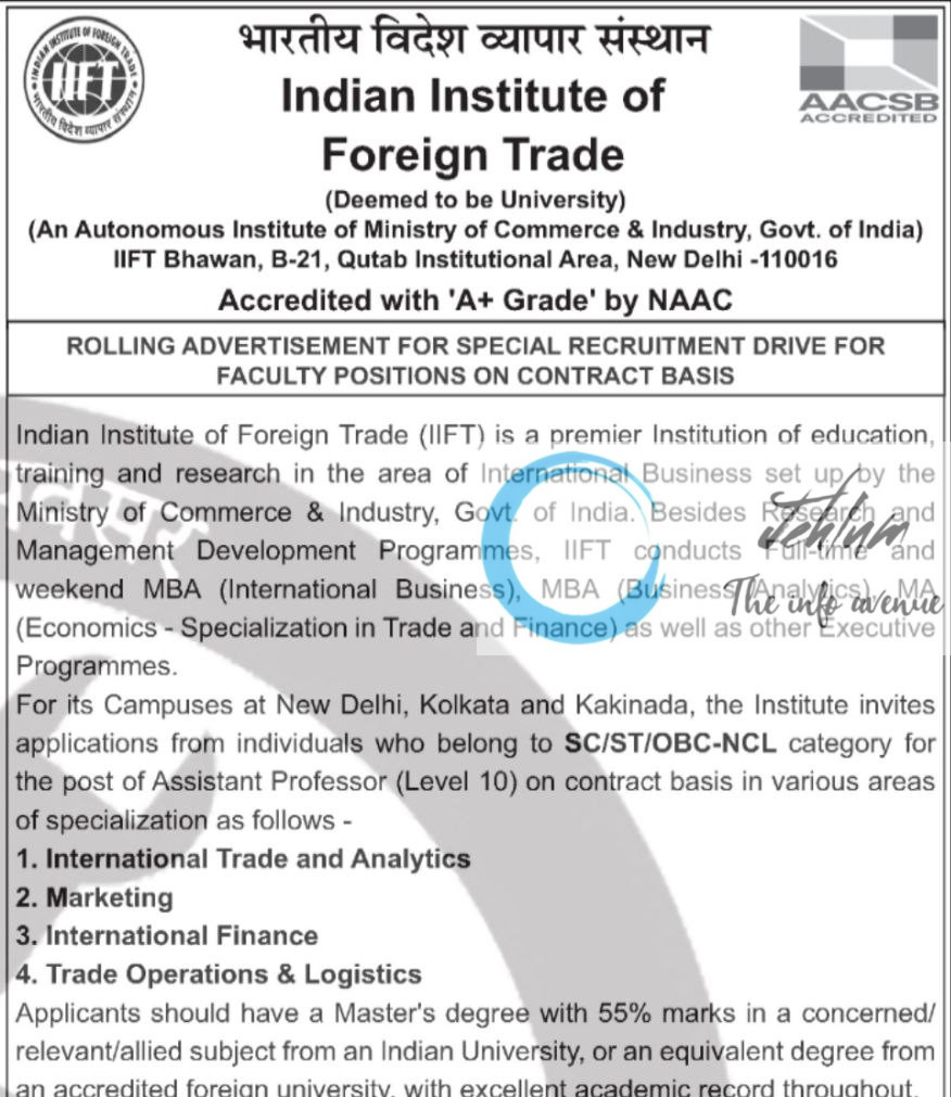 INDIAN INSTITUTE OF FOREIGN TRADE IIFT RECRUITMENT ADVT NOTIFICATION NO 2025