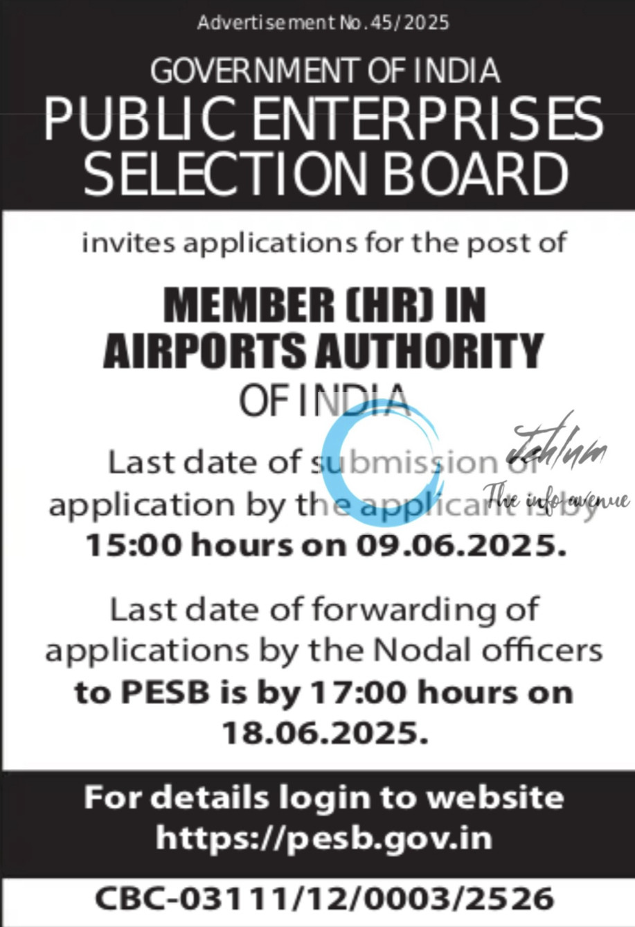 PESB AIRPORT AUTHORITY OF INDIA AAI RECRUITMENT ADVT NOTIFICATION NO 45/2025 