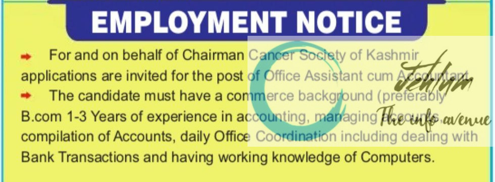 CANCER SOCIETY OF KASHMIR SRINAGAR RECRUITMENT ADVT NOTIFICATION NO CSK/Esstt/2025/1325