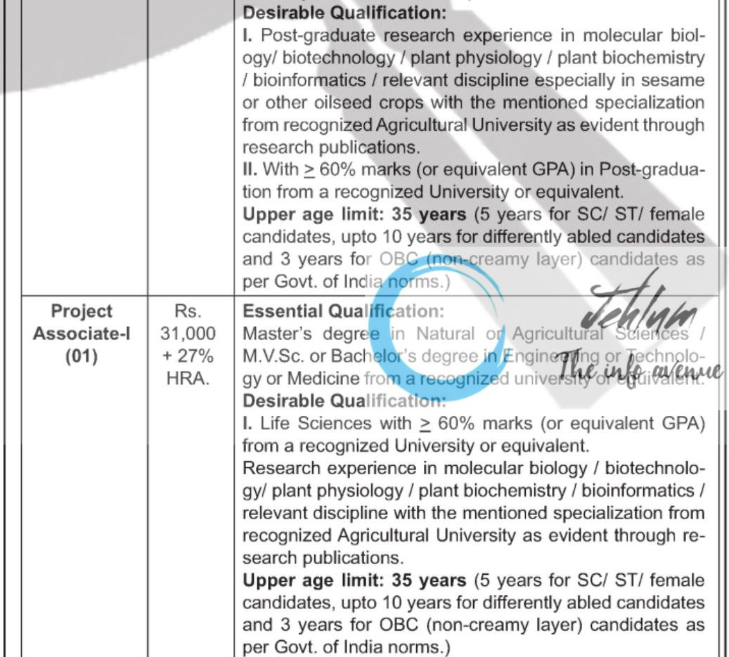ICAR NATIONAL BUREAU OF PLANT GENETIC RESOURCES NBPGR RECRUITMENT ADVT NOTIFICATION 2025