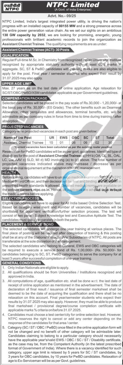 NTPC LIMITED RECRUITMENT ADVT NOTIFICATION NO 09/25