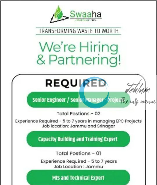 SWAAHA RESOURCE MANAGEMENT PRIVATE LIMITED RECRUITMENT ADVT NOTIFICATION 2025