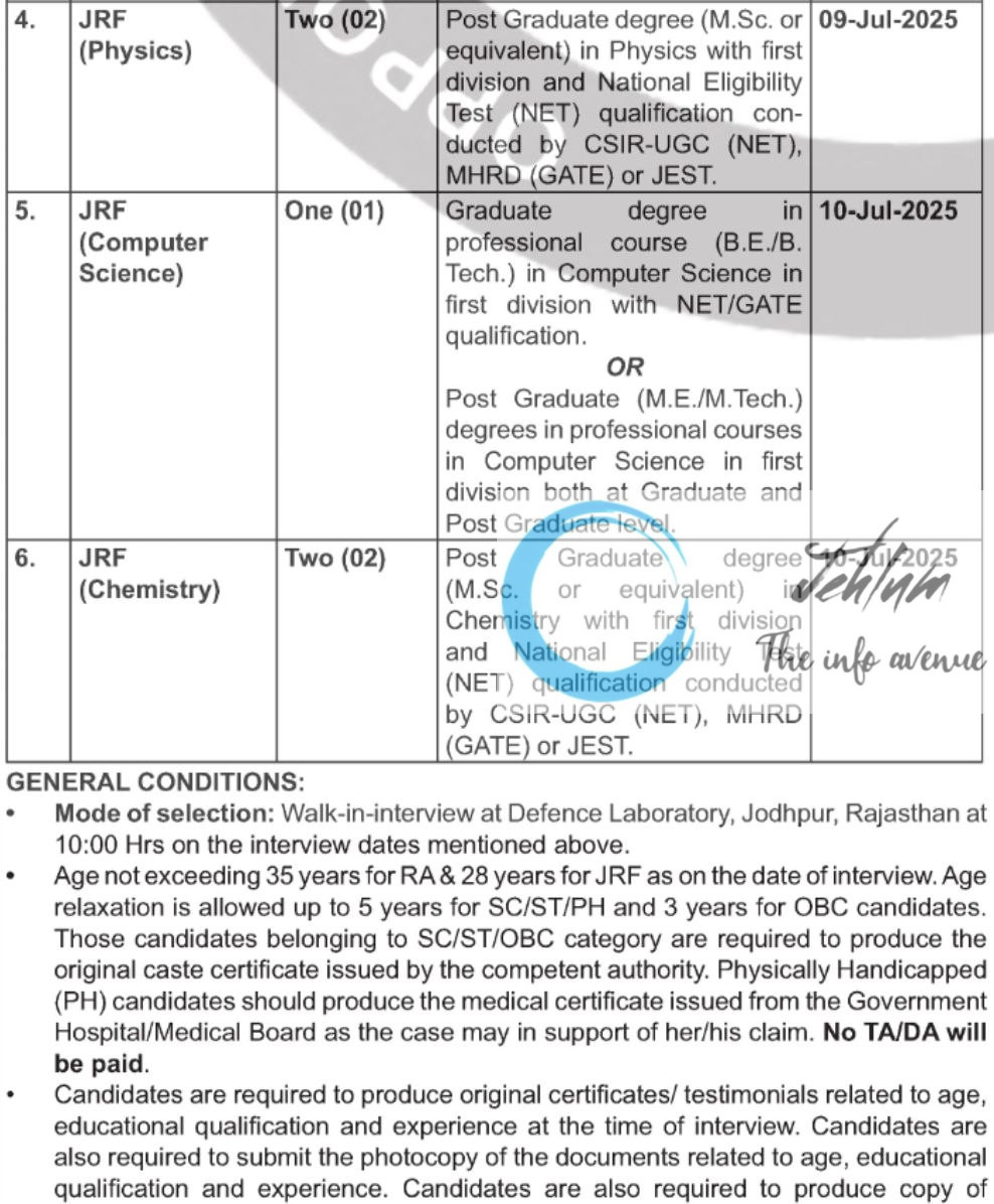 DEFENCE RESEARCH AND DEVELOPMENT ORGANIZATION DRDO RECRUITMENT ADVT NOTIFICATION 2025