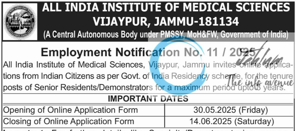 ALL INDIA INSTITUTE OF MEDICAL SCIENCES AIIMS RECRUITMENT ADVT NOTIFICATION NO 11/2025