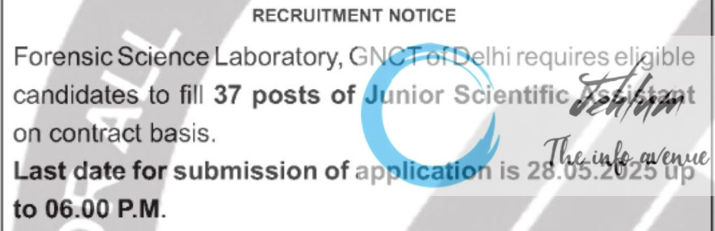 FORENSIC SCIENCE LABORATORY JSA RECRUITMENT ADVT NOTIFICATION 2025