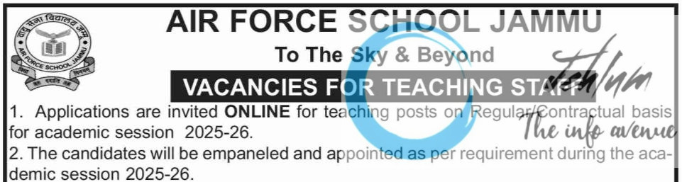 AIR FORCE SCHOOL JAMMU JOBS VACANCY 2025
