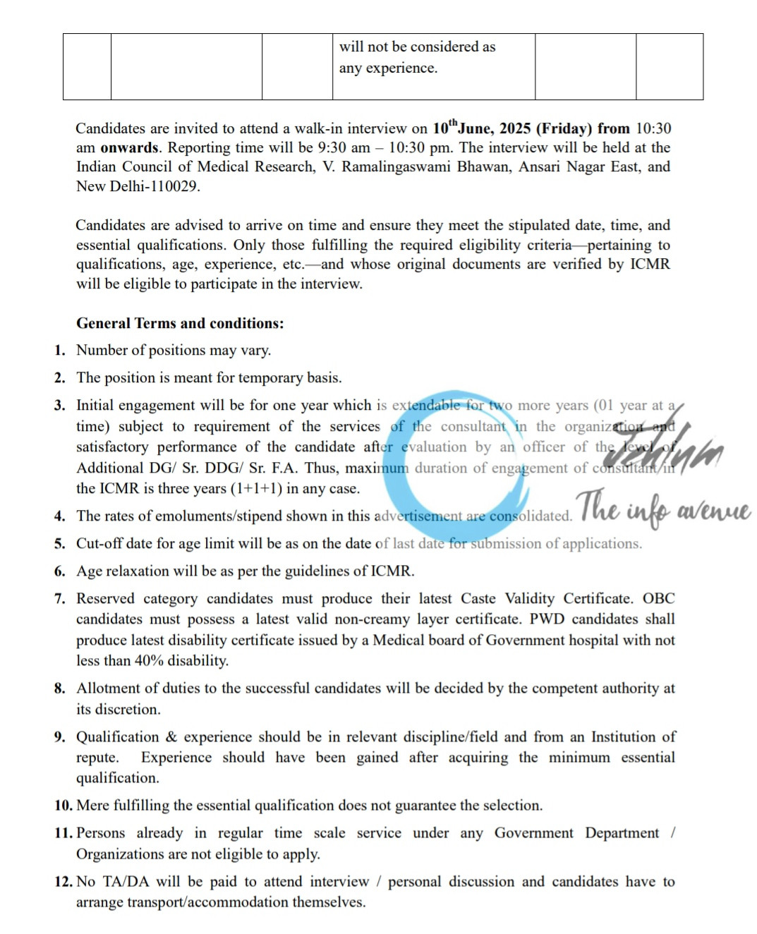 INDIAN COUNCIL OF MEDICAL RESEARCH ICMR RECRUITMENT ADVT NOTIFICATION NO Addl-DG-Office/Consultant/IM/2/2025