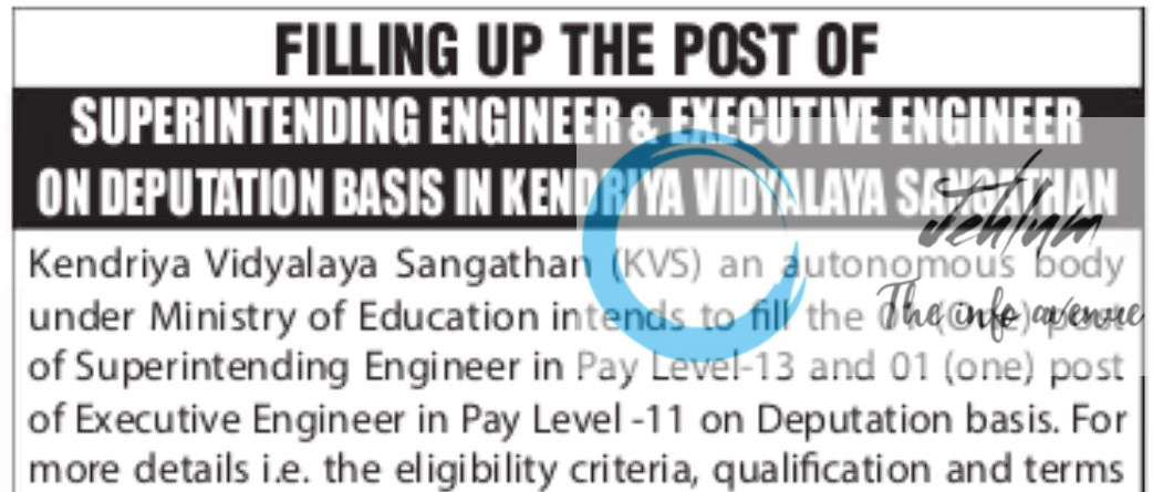KENDRIYA VIDYALAYA SANGATHAN ENGINEER RECRUITMENT ADVT NOTIFICATION 2025