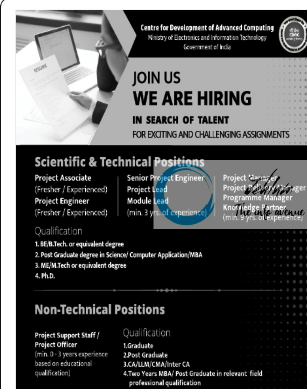 CENTRE FOR DEVELOPMENT OF ADVANCED COMPUTING CDAC RECRUITMENT ADVT NOTIFICATION 2025