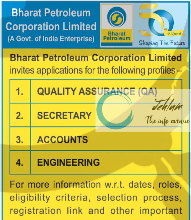 BHARAT PETROLEUM CORPORATION LIMITED BPCL RECRUITMENT ADVT NOTIFICATION 2025