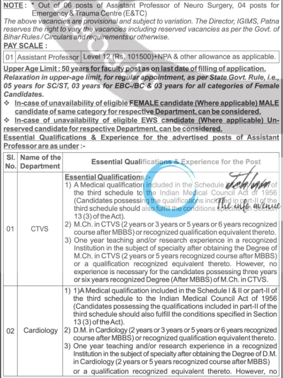 INDIRA GANDHI INSTITUTE OF MEDICAL SCIENCES PATNA RECRUITMENT ADVT NOTIFICATION NO 33/34/35/36/37/38/39/40/41/42/43/44/45/Faculty-SS/IGIMS/Estt/2025
