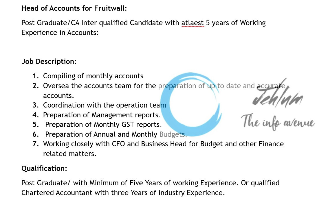 Qul Fruits Company Srinagar Accounts Manager Job Opportunity 2025