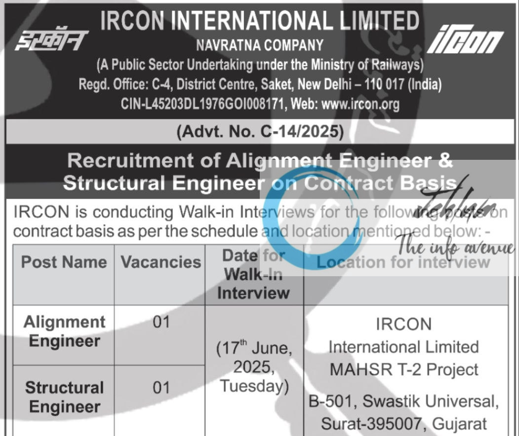 IRCON INTERNATIONAL LIMITED RECRUITMENT ADVT NOTIFICATION NO C-14/2025