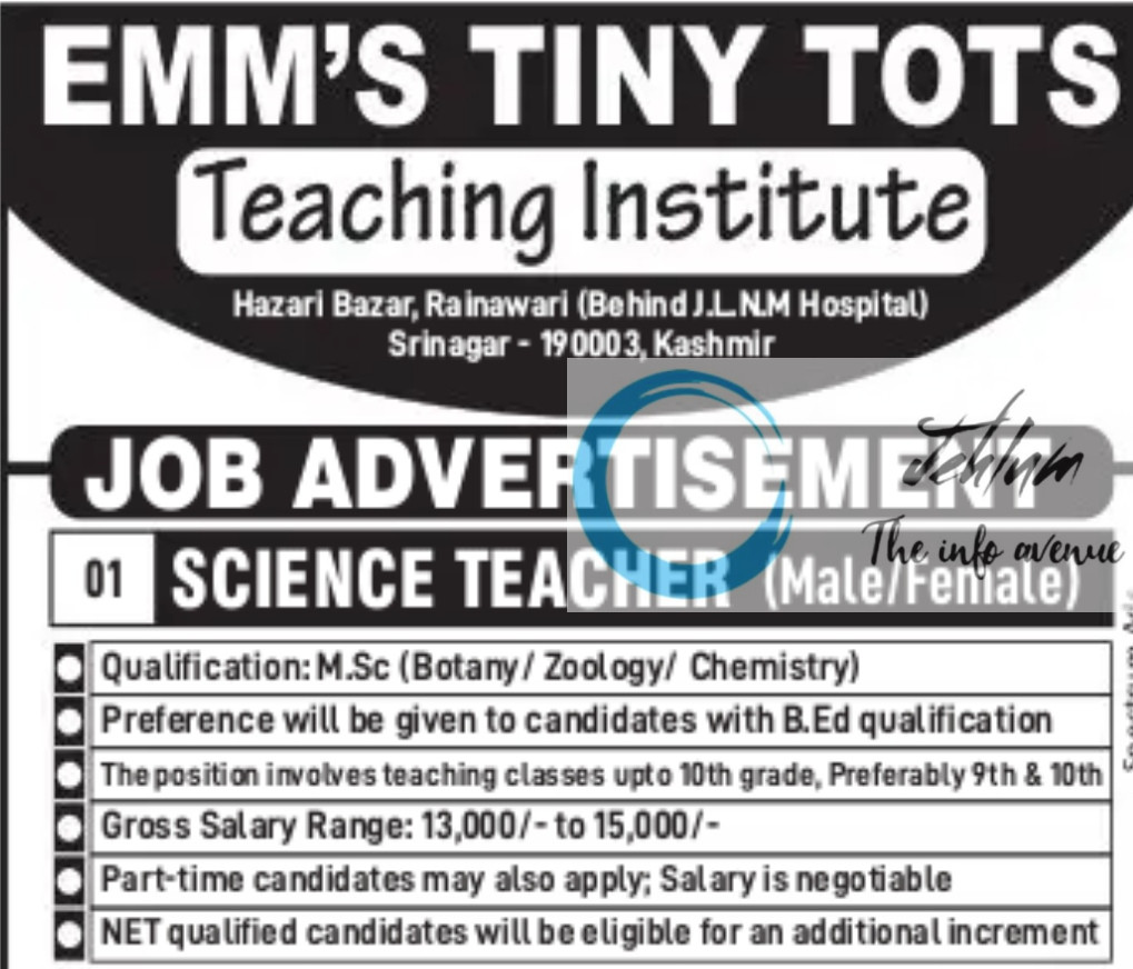EMMS TINY TOTS SRINAGAR JOBS VACANCY NOTICE 06/2025