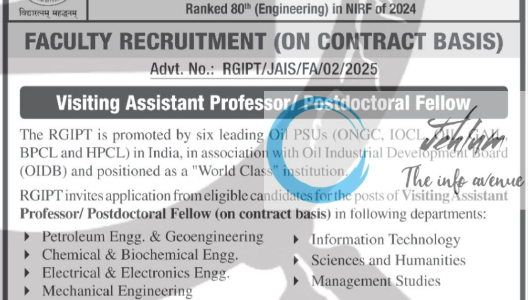 RAJIV GANDHI INSTITUTE OF PETROLEUM TECHNOLOGY RGIPT RECRUITMENT ADVT NOTIFICATION NO RGIPT/JAIS/FA/02/2025