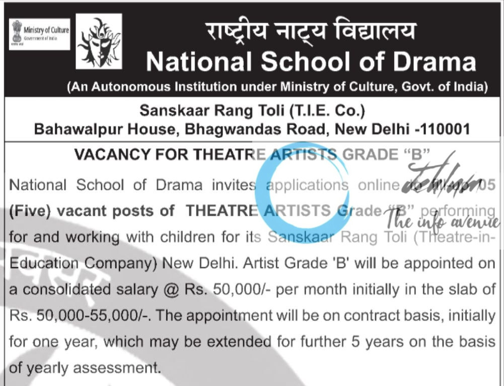 NATIONAL SCHOOL OF DRAMA NSD THEATRE ARTISTS RECRUITMENT ADVT NOTIFICATION 2025