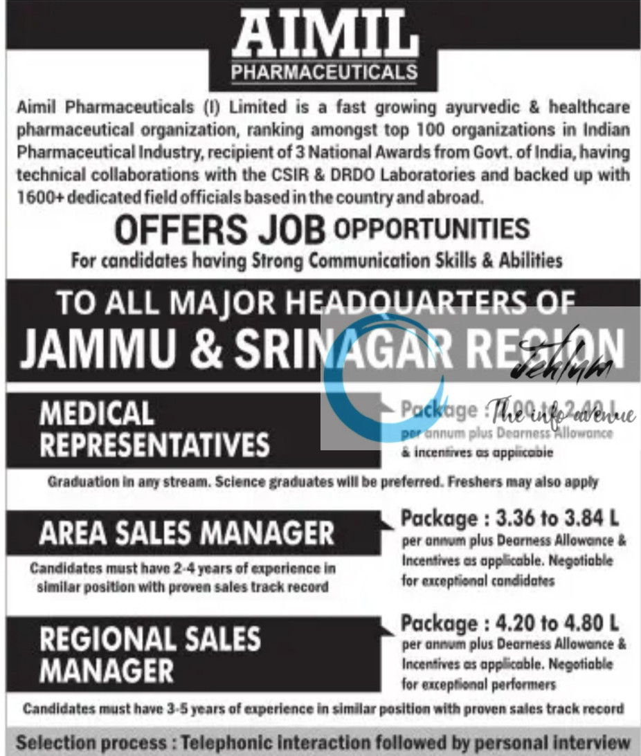 AIMIL PHARMACEUTICALS LIMITED RECRUITMENT ADVT NOTIFICATION 2025