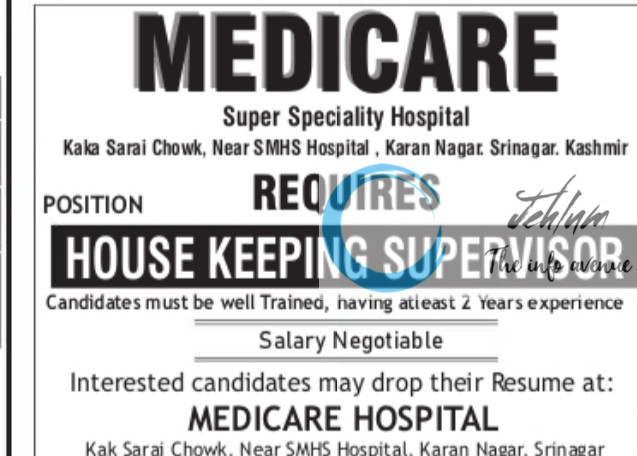 MEDICARE SUPER SPECIALITY HOSPITAL SRINAGAR JOBS VACANCY 2025