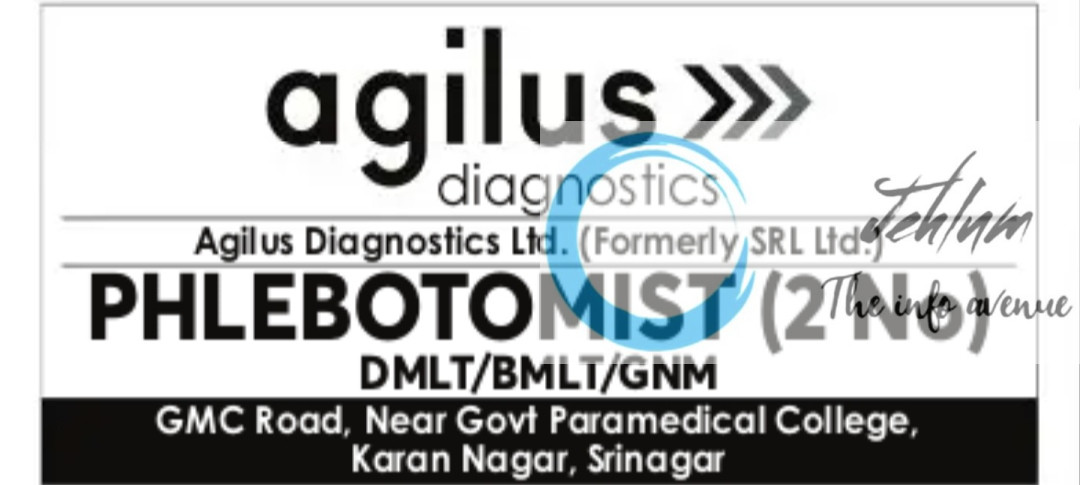 AGILUS DIAGNOSTICS LTD SRINAGAR JOBS OPENING 2025