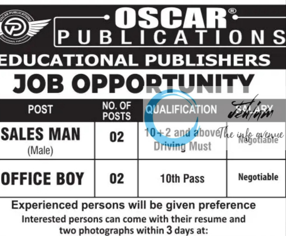 OSCAR PUBLICATIONS SRINAGAR JOBS OPENING 2025