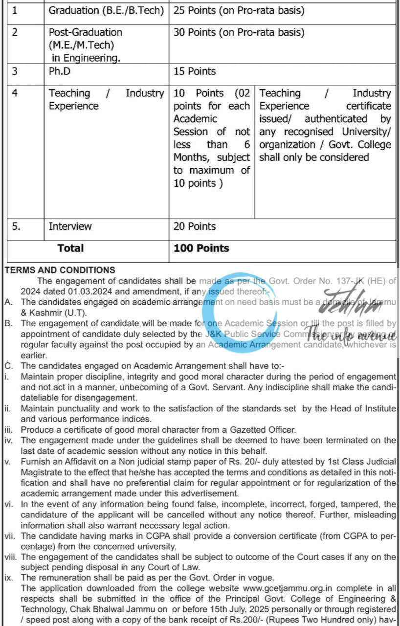 GOVERNMENT COLLEGE OF ENGINEERING AND TECHNOLOGY GCET JAMMU AP RECRUITMENT ADVT NOTIFICATION 2025