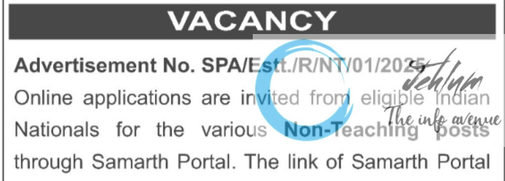 SCHOOL OF PLANNING AND ARCHITECTURE RECRUITMENT ADVT NOTIFICATION NO SPA/Estt/R/NT/01/2025