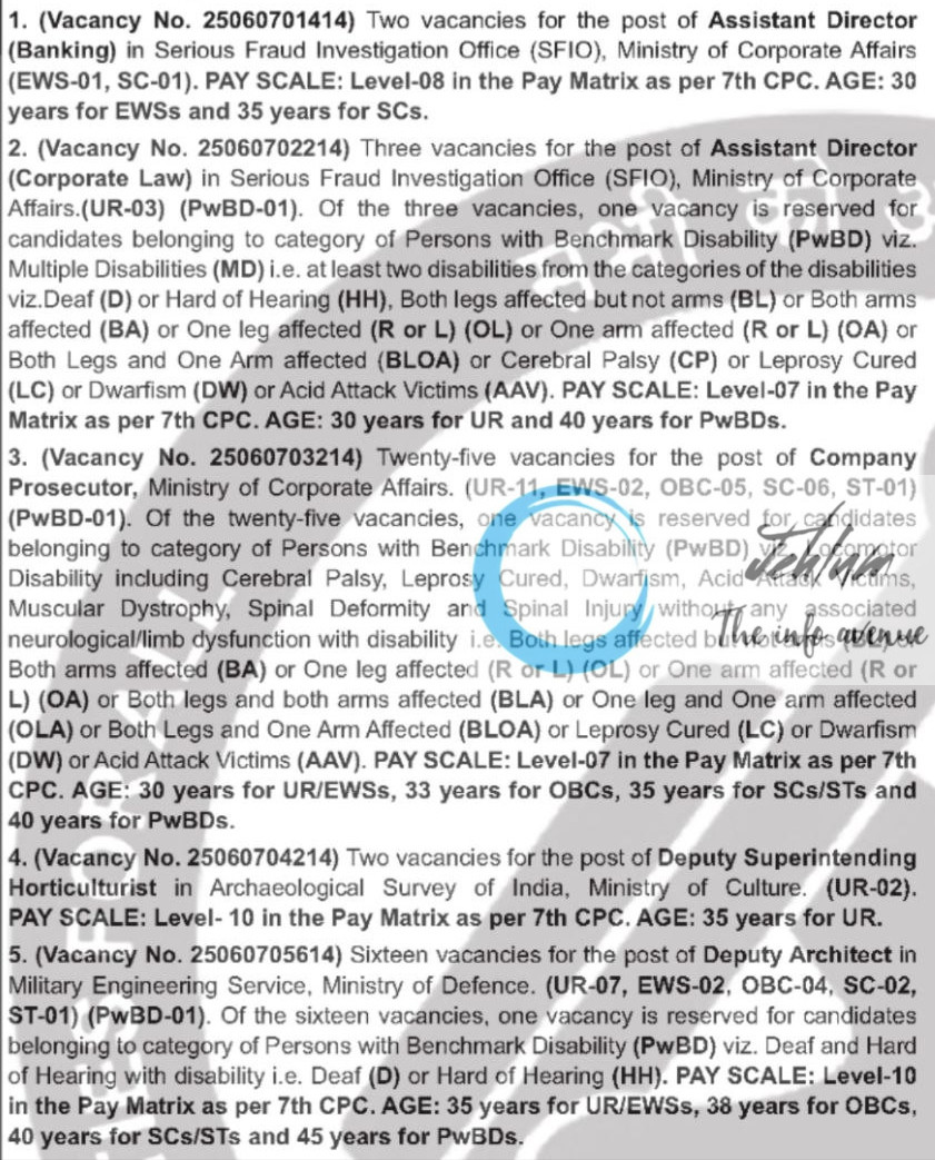 UNION PUBLIC SERVICE COMMISSION UPSC RECRUITMENT ADVT NOTIFICATION NO 07/2025