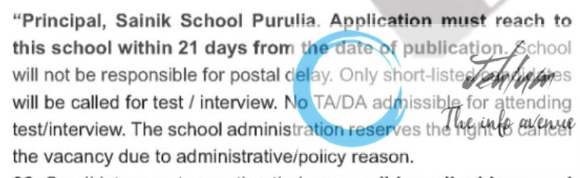 SAINIK SCHOOL PURULIA FACULTY RECRUITMENT ADVT NOTIFICATION 2025