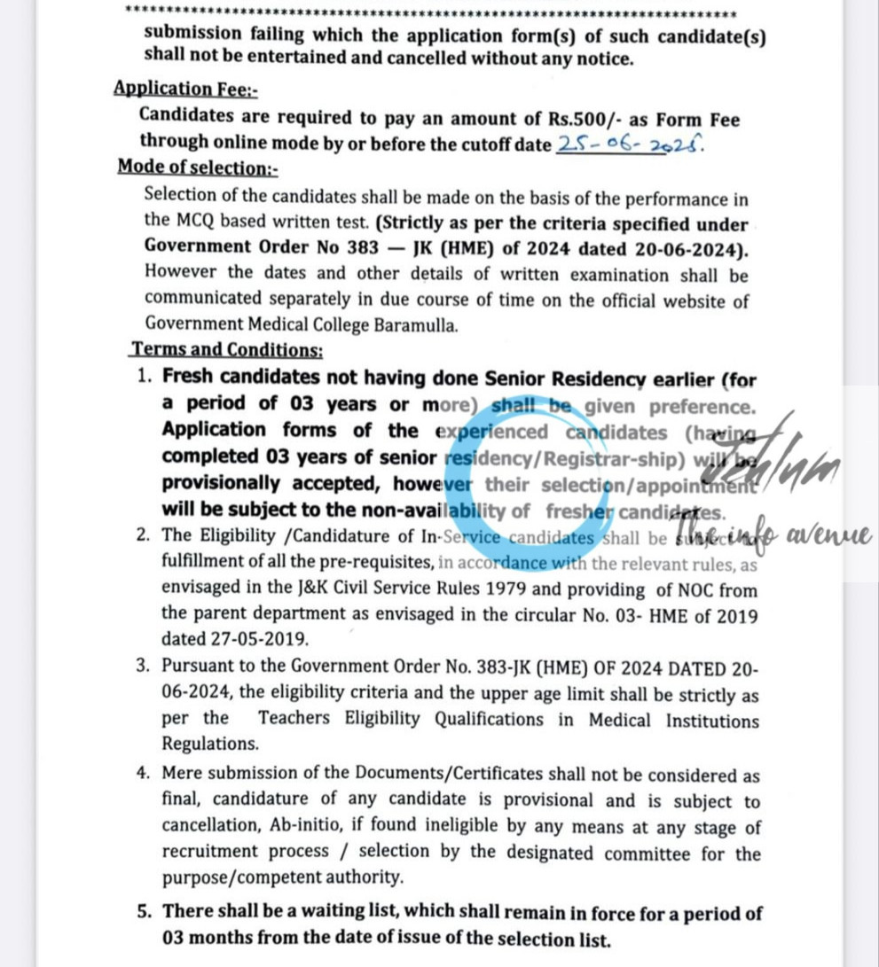 GOVERNMENT MEDICAL COLLEGE GMC BARAMULLA SENIOR RESIDENT RECRUITMENT ADVT NOTIFICATION NO 06 RA of 2025