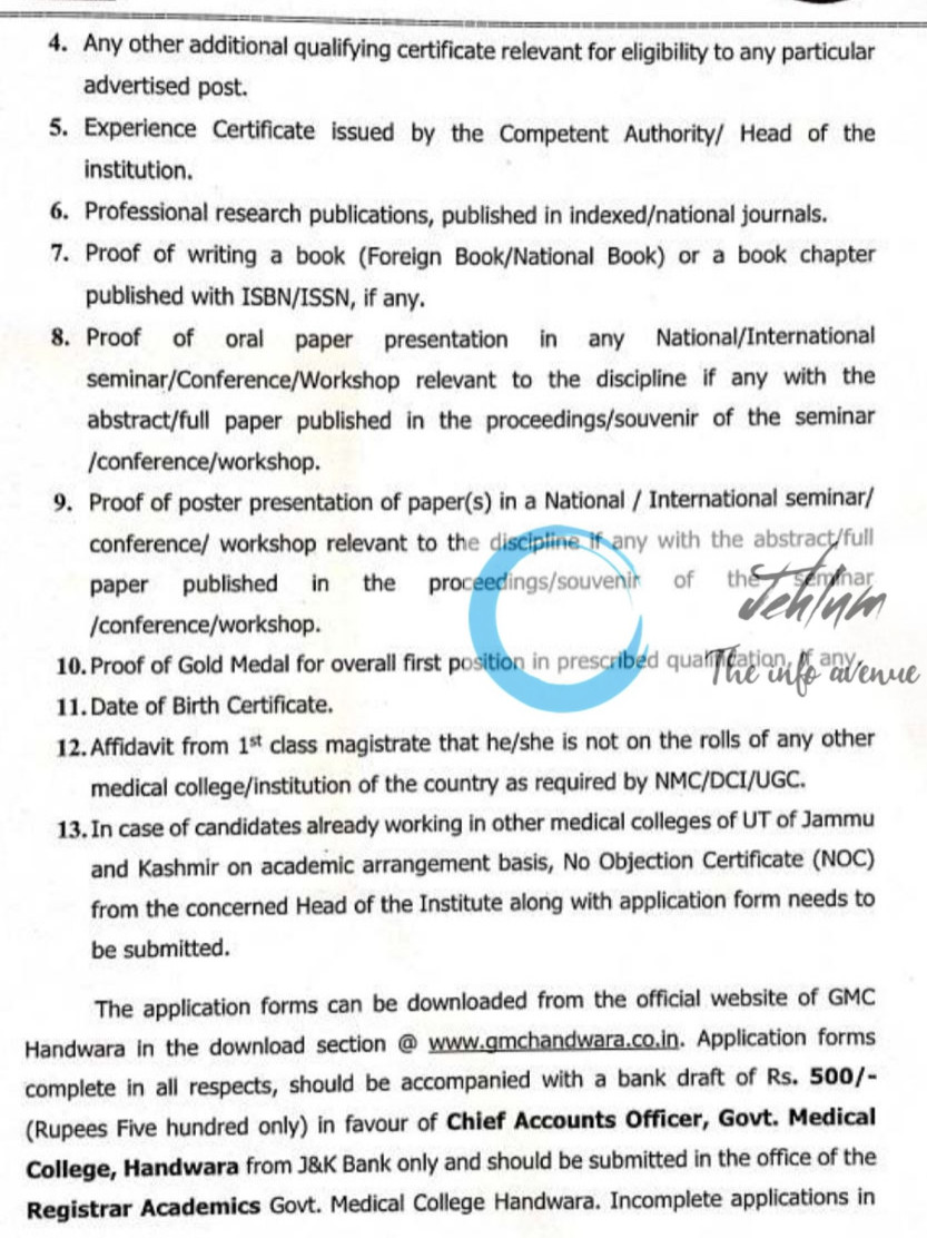 GOVERNMENT MEDICAL COLLEGE HANDWARA RECRUITMENT ADVT NOTIFICATION NO 10-GMCH of 2025