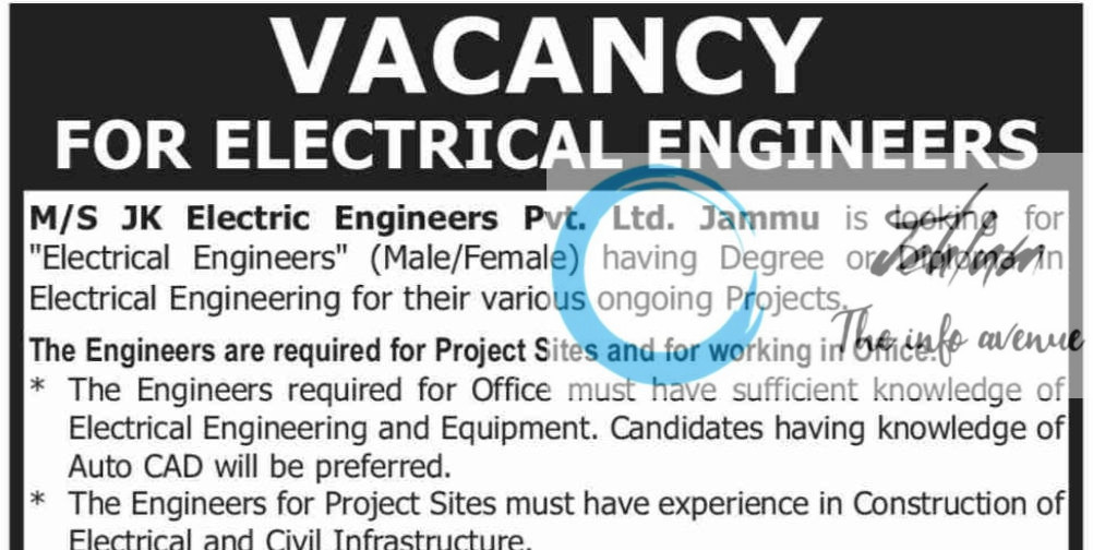M/S JK ELECTRIC ENGINEERS PVT LTD JAMMU JOBS OPENING 2025