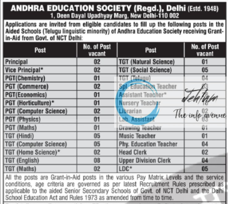 ANDHRA EDUCATION SOCIETY FACULTY RECRUITMENT ADVT NOTIFICATION 2025