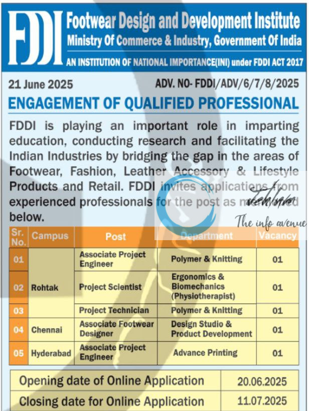 FOOTWEAR DESIGN AND DEVELOPMENT INSTITUTE RECRUITMENT ADVT NOTIFICATION NO FDDI/ADV/6/7/8/2025
