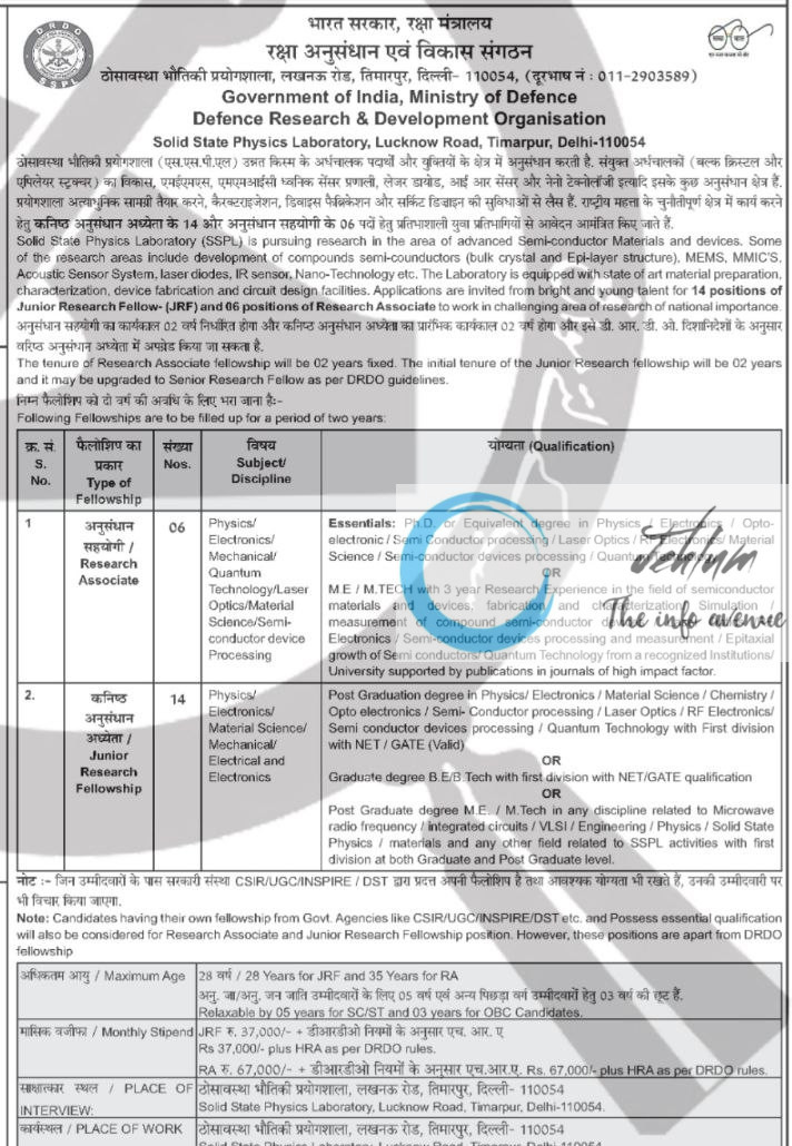 DRDO SOLID STATE PHYSICS LABORATORY SSPL LUCKNOW RECRUITMENT ADVT NOTIFICATION 2025