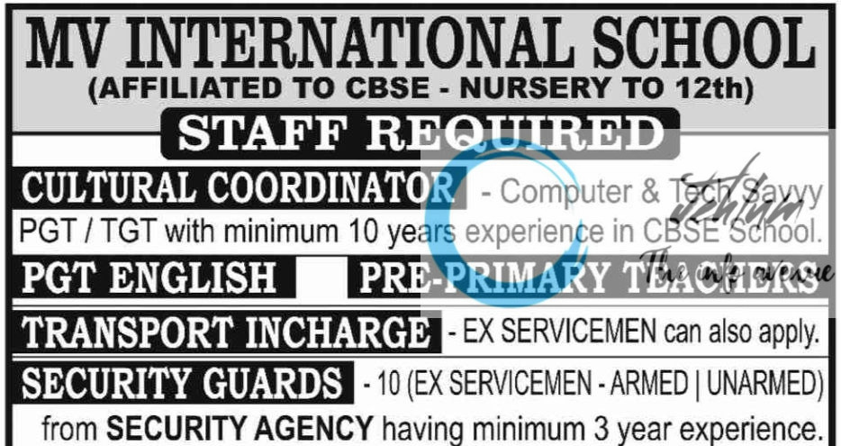 MV INTERNATIONAL SCHOOL SAMBA TEACHERS JOBS OPENING 2025