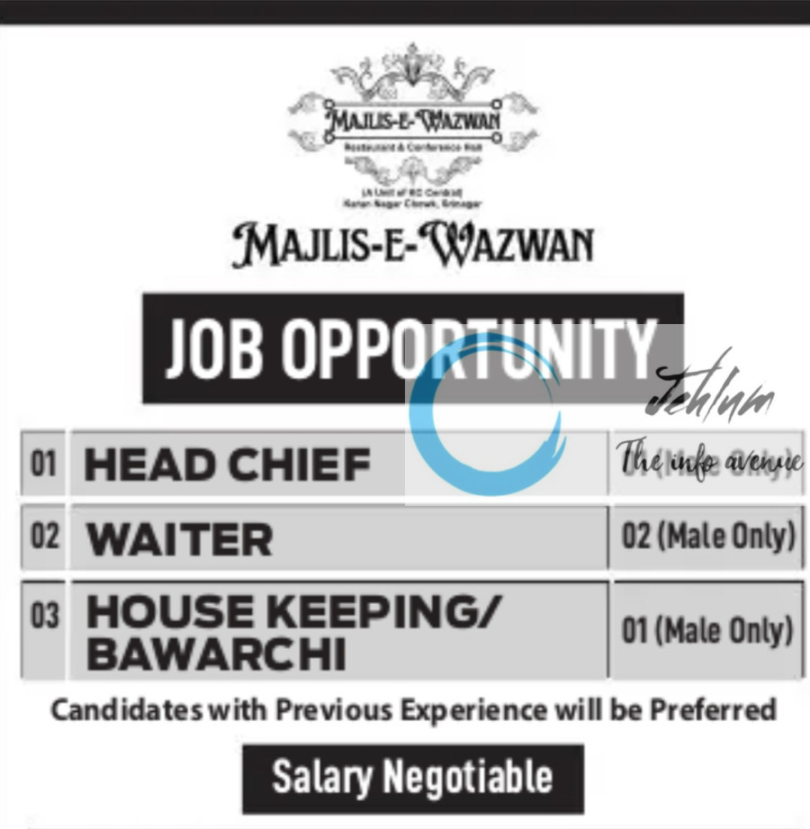 MAJLIS E WAZWAN SRINAGAR JOBS OPENING 2025